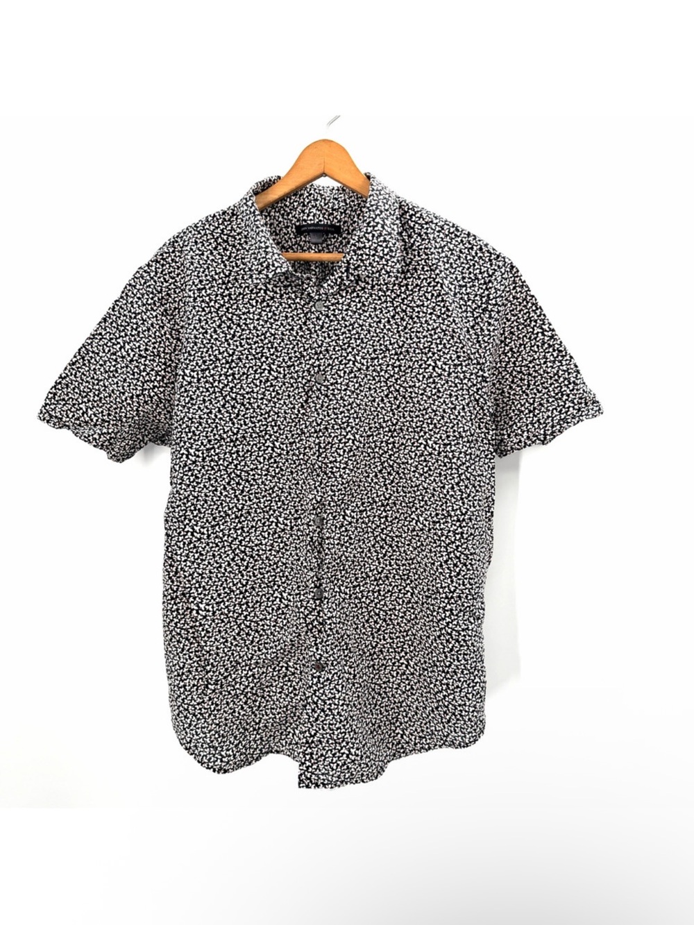 John Varvatos Black Floral Linen Cotton Short Sleeve Button Down Shirt Mens L